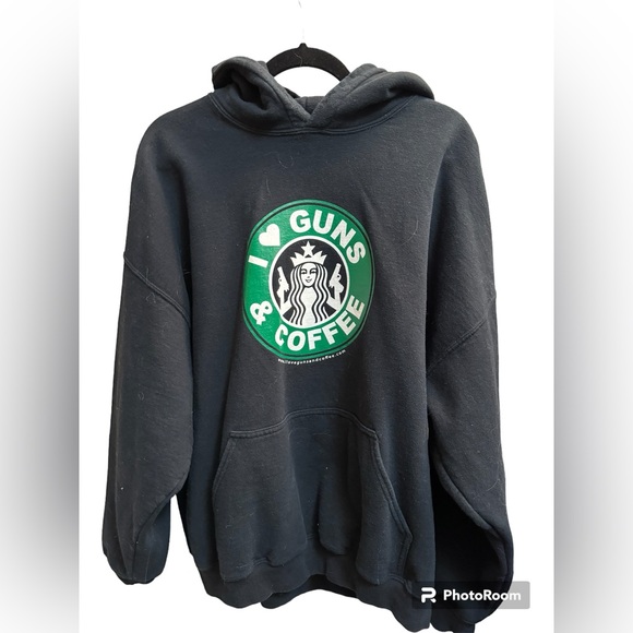 Gildan Other - STARBUCKS I love guns and coffee unisex 
Parody Men's unisex hoodie XXL EUC